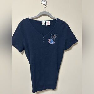 Navy Blue Eeyore Embroidered Top